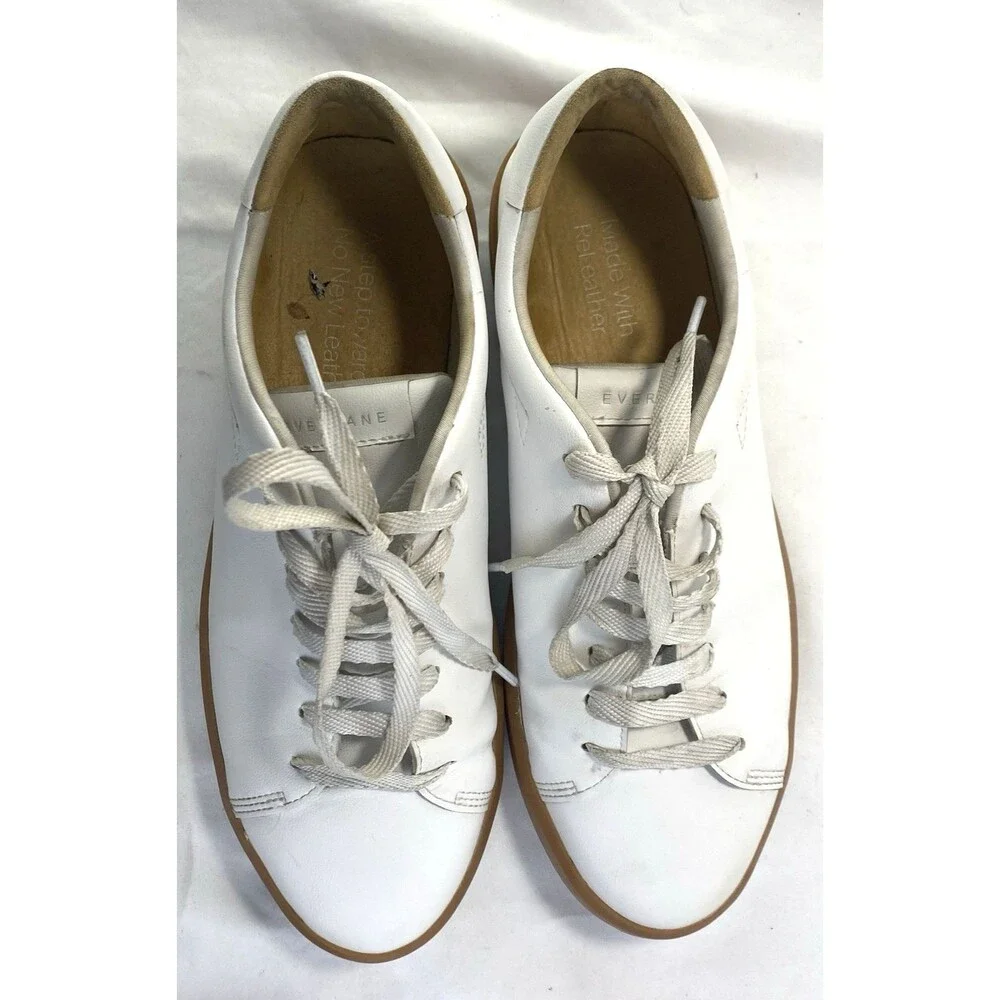 Everlane Releather White Gum Sole Sneaker Heel Toe 25.5 cm M 7 W 8-8.5? FLAW